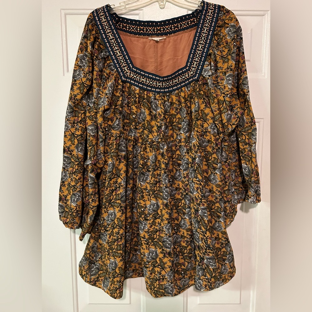 Easel Multi Color Babydoll Tunic Shirt/Dress Size L BohoWide Sleeves Loose Fit‎
